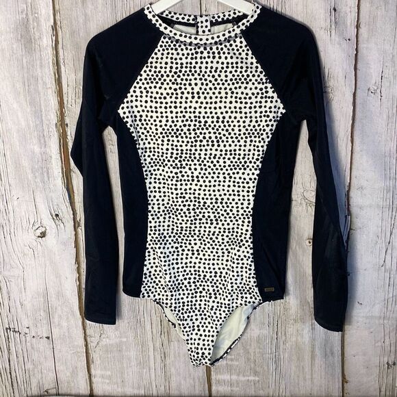 Roxy Essentials Long Sleeve One-Piece Swimsuit Black and White Size L  287 - Picture 1 of 10